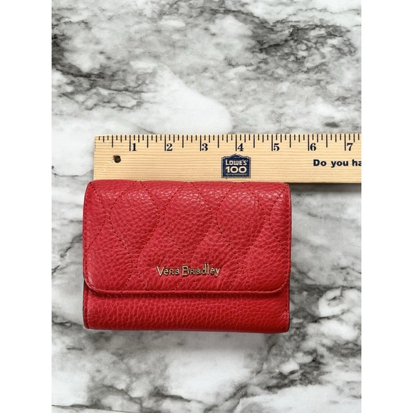Vera Bradley Leather Riley Compact Wallet Canyon Sunset Red Quilted - Picture 11 of 13